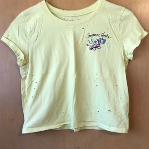 Distressed yellow crop top